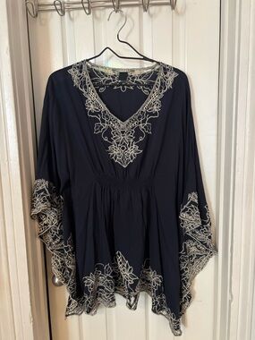 Swell Navy Tunic with Cream Floral Embroidery
